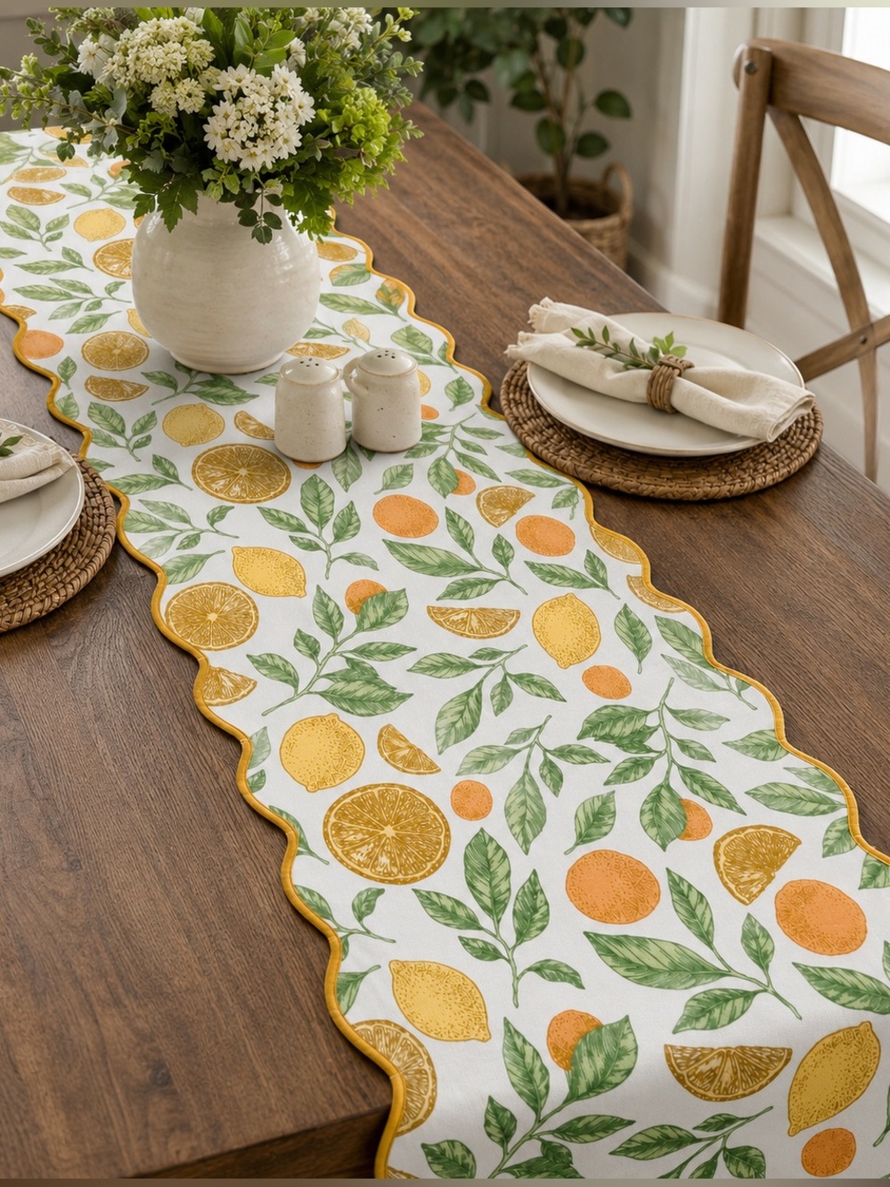Citrus Table Runner 16x80 Reversible Indoor Outdoor Waterproof Naturella Studio